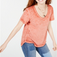 American Rag Women's V Neck Burnout Short Sleeve Top Orange Size Medium