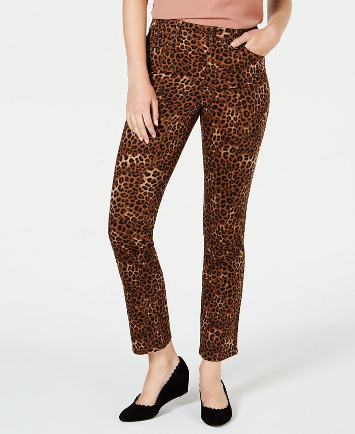 Charter Club Women's Animal Print Lexington Straight Leg Jeans Brown Size 8