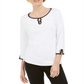 Karen Scott Women's Contrast Trim Cotton Top White Size Large