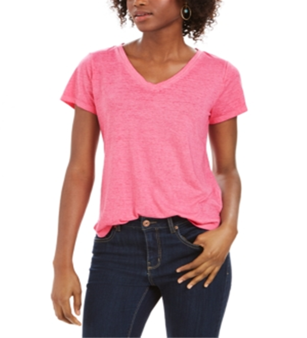Style & Co Women's Burnout V Neck T-Shirt Pink Size X-Small