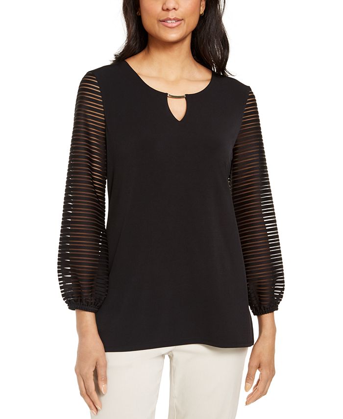 JM Collection Women's Puff Sleeve Top Black Size Small