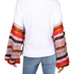 Free People Women's Striped Bell Sleeve Jewel Neck Top White Size X-Small