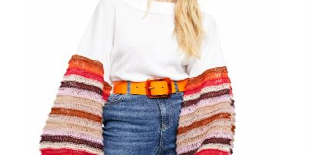 Free People Women's Striped Bell Sleeve Jewel Neck Top White Size X-Small