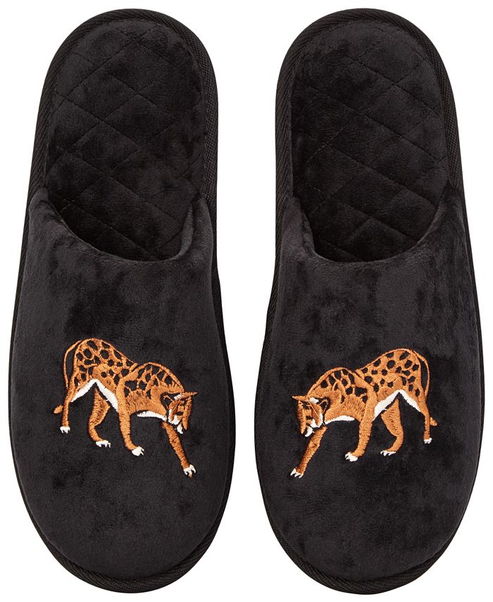 INC International Concepts Women's Placed Leo Microvelour Slippers Black Size L