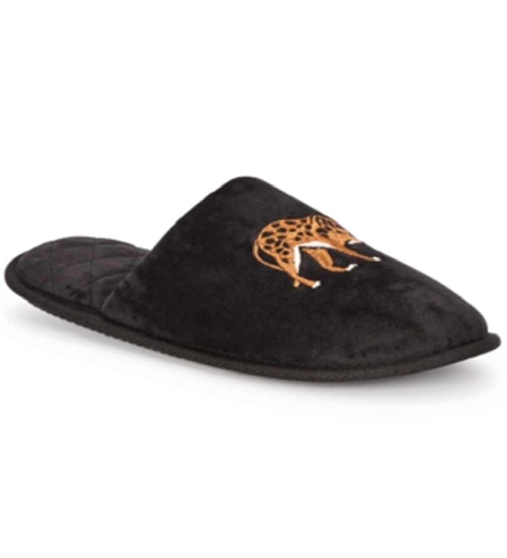 INC International Concepts Women's Placed Leo Microvelour Slippers Black Size L