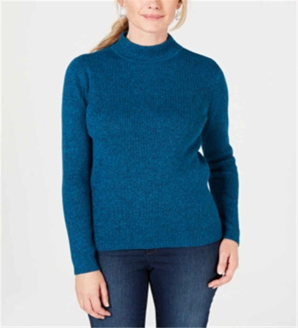 Karen Scott Women's Cotton Mock Neck Sweater Blue Size X-Small