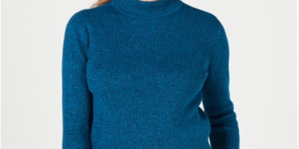 Karen Scott Women's Cotton Mock Neck Sweater Blue Size X-Small