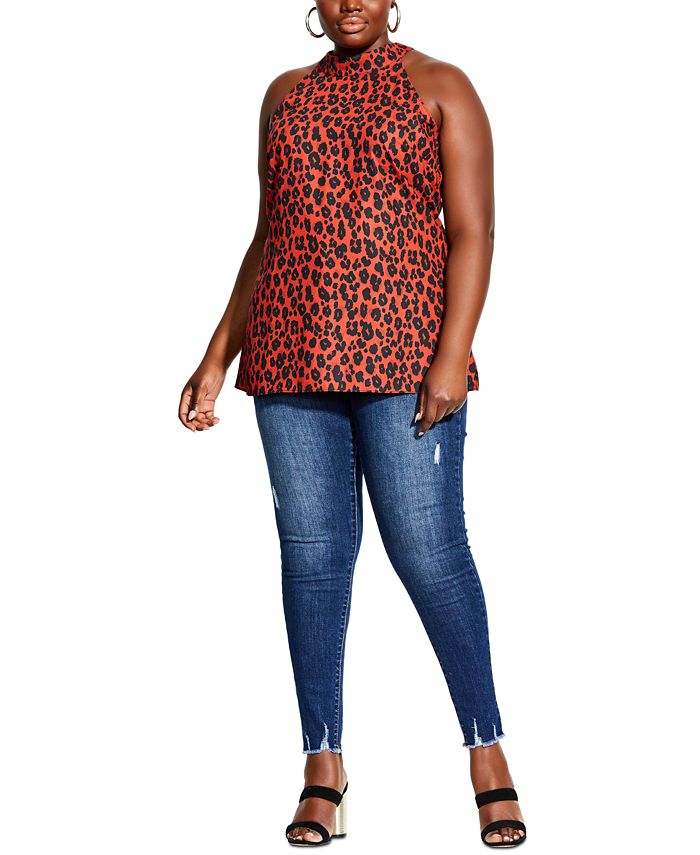 City Chic Women's Trendy Leopard Print Top Red Size 18W