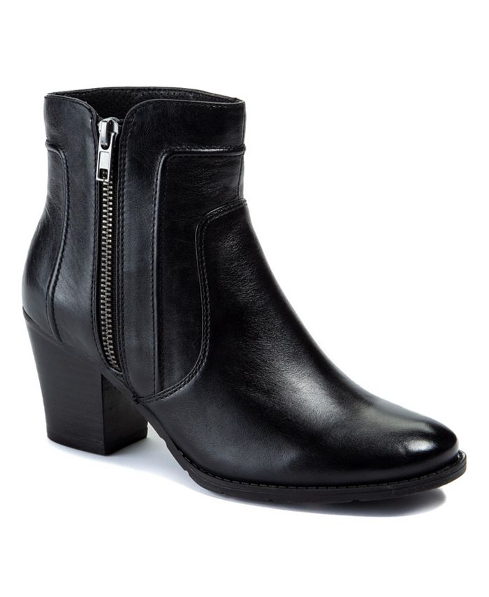 Sole Bound Women's Round Toe Block Heel Zip up Leather Booties Black Size 8.5 M