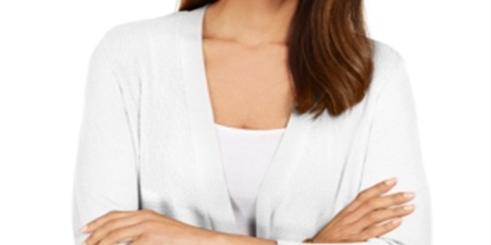 JM Collection Women's Mixed Ribbed Split Sleeve Cardigan White Size X-Small