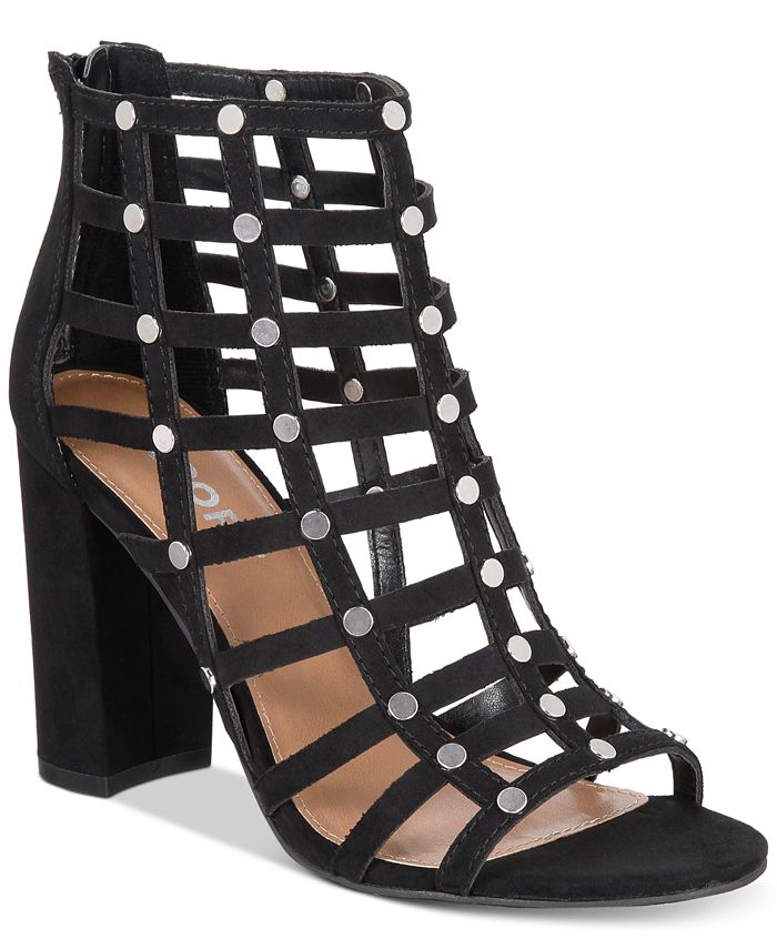 Report Women's Wesley Faux Caged Heels Suede Black Size 6 M
