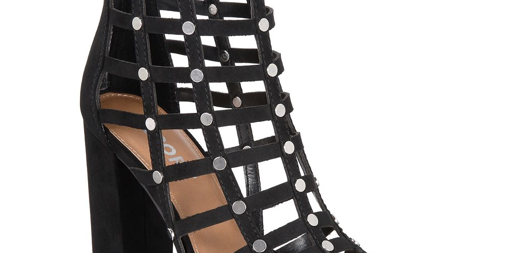 Report Women's Wesley Faux Caged Heels Suede Black Size 6 M
