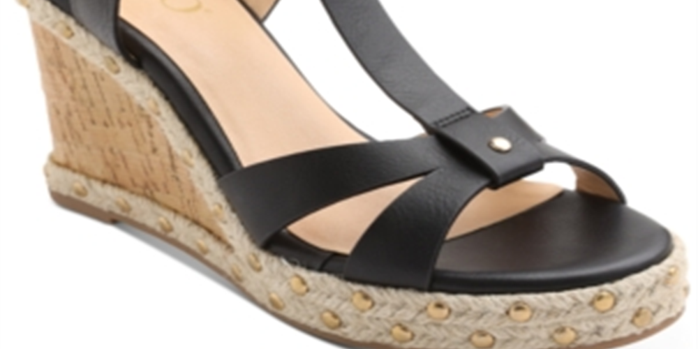 XOXO Women's Isla T Strap Espadrille Wedge Sandals Black  Size 9M