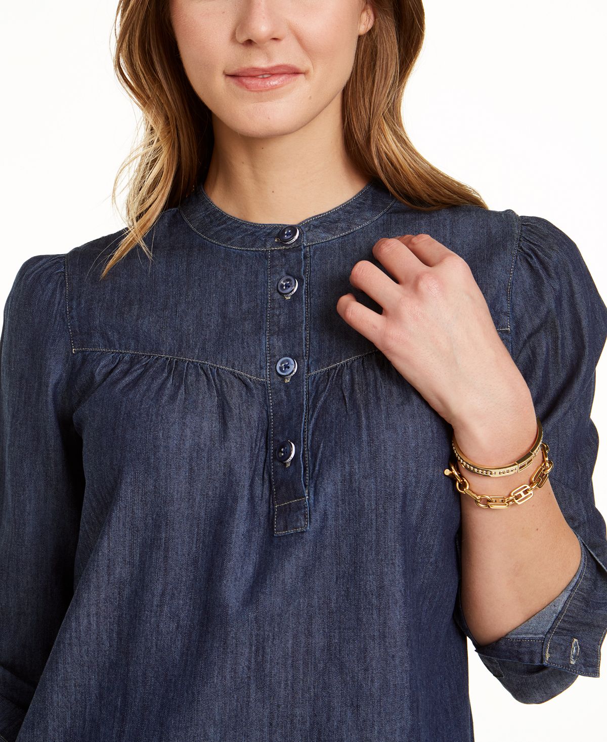 Tommy Hilfiger Women's Band Collar Top Blue Size Large