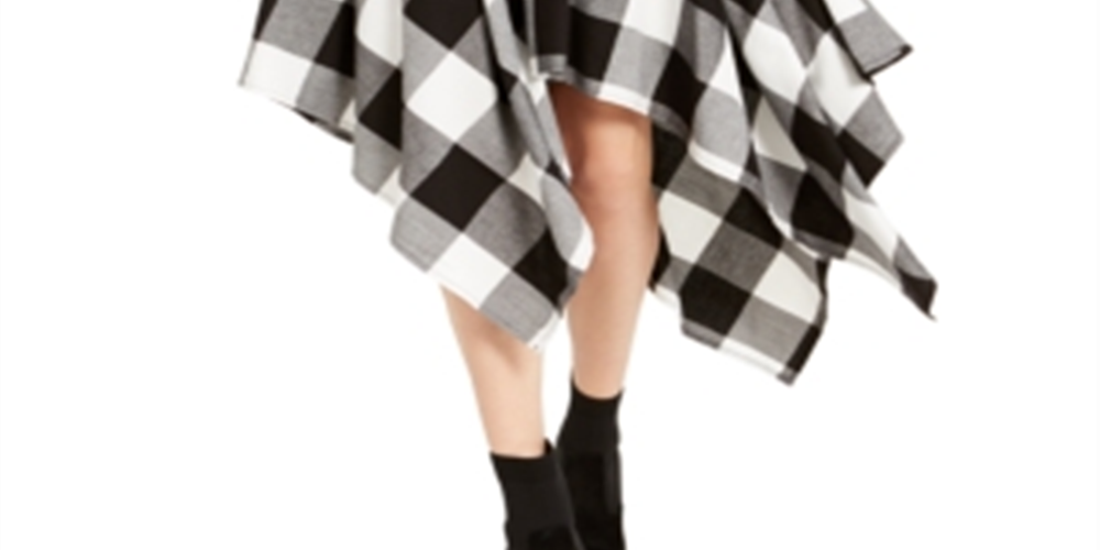 Bar III Women's Buffalo Check Handkerchief Hem Skirt Black Size XXS