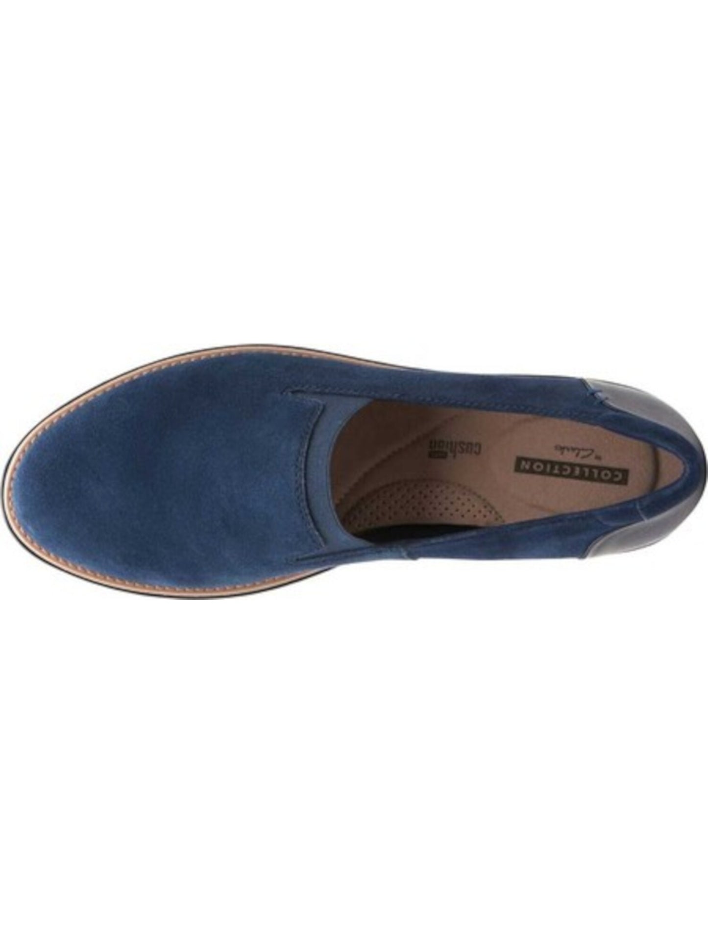 Clarks Women's Platform Cushioned Moisture Wicking Stretch Sharon Dolly Round Toe Wedge Slip Navy Size 12 M