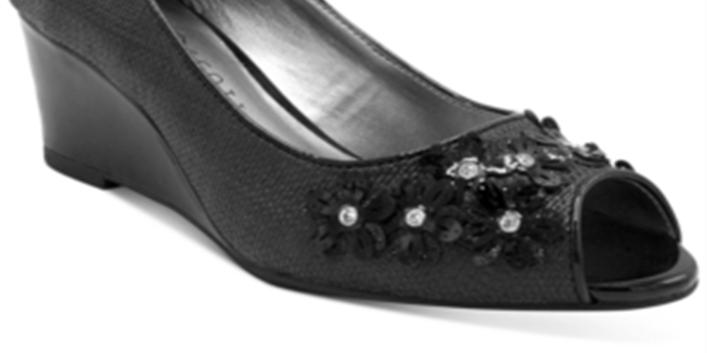 Karen Scott Women's Coraa Peep Wedge Sandals Black Size 5.5 M