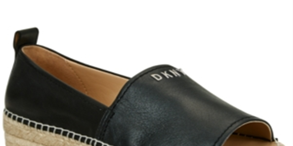 DKNY Women's Mer Leather Peep Toe Casual Espadrille Sandals Black Size 6.5