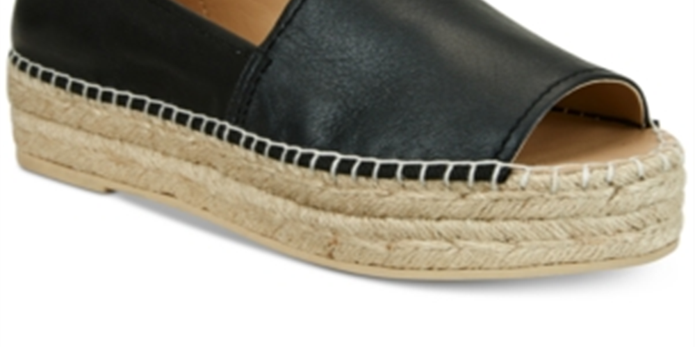 DKNY Women's Mer Leather Peep Toe Casual Espadrille Sandals Black Size 6.5