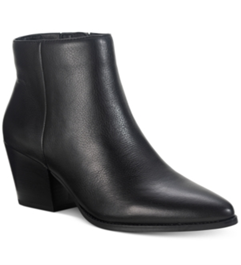 American Rag Women's Cushioned Comfort Eryn Pointed Toe Block Heel Zip up Leather Booties Black Size 9.5 M