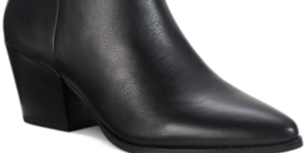 American Rag Women's Cushioned Comfort Eryn Pointed Toe Block Heel Zip up Leather Booties Black Size 9.5 M