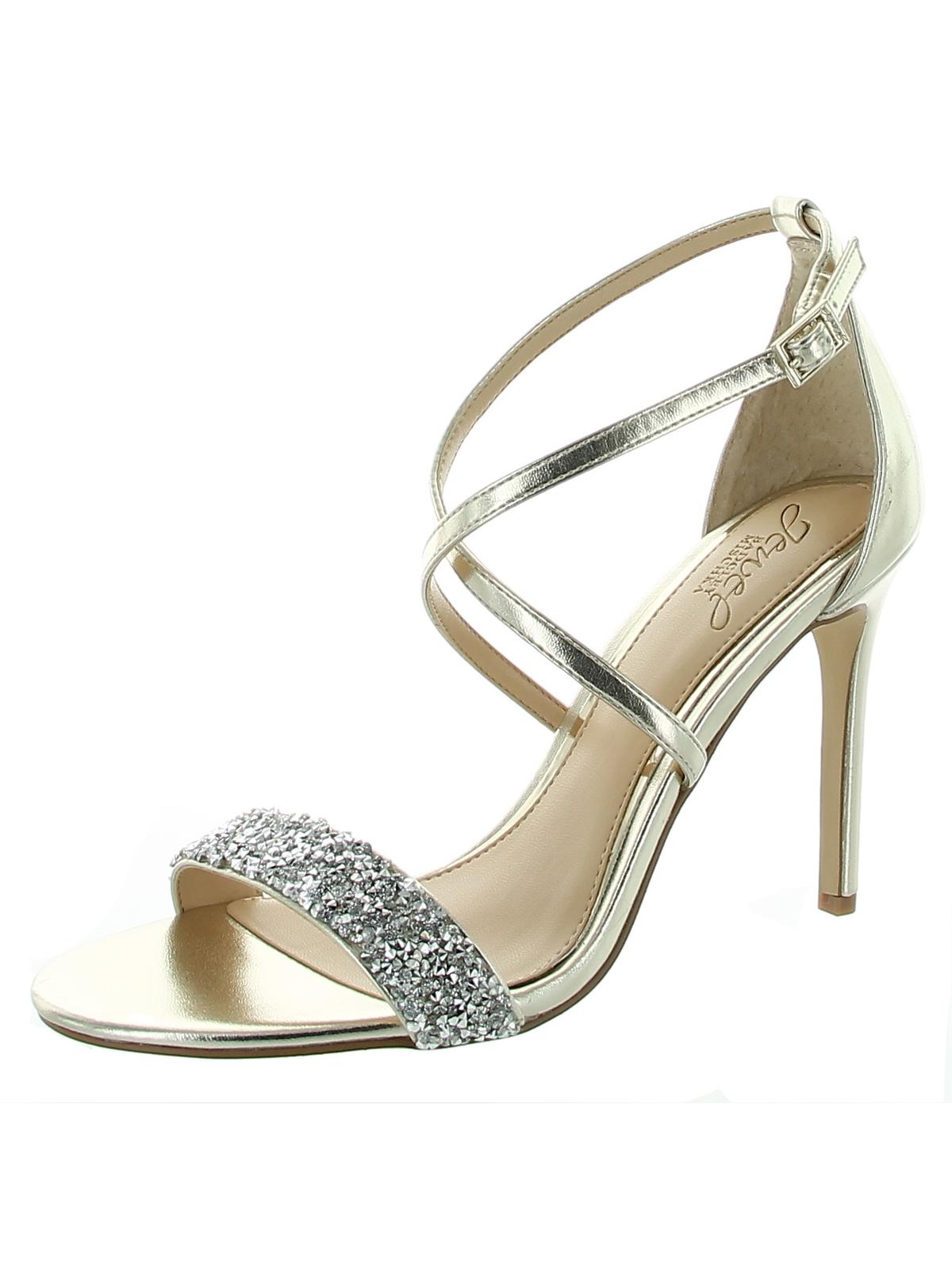 Jewel Badgley Mischka Women's Ankle Strap Open Toe Pumps Gold Size 5.5 M