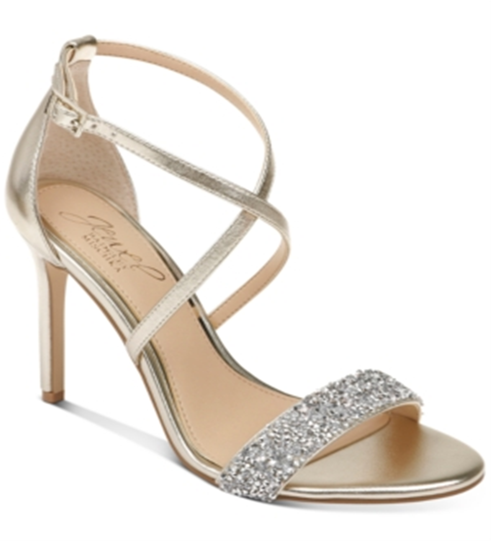 Jewel Badgley Mischka Women's Ankle Strap Open Toe Pumps Gold Size 5.5 M
