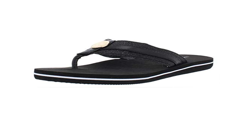 Tommy Hilfiger Women's Capes Glitter Thong Flip Flops Black Size 5 M