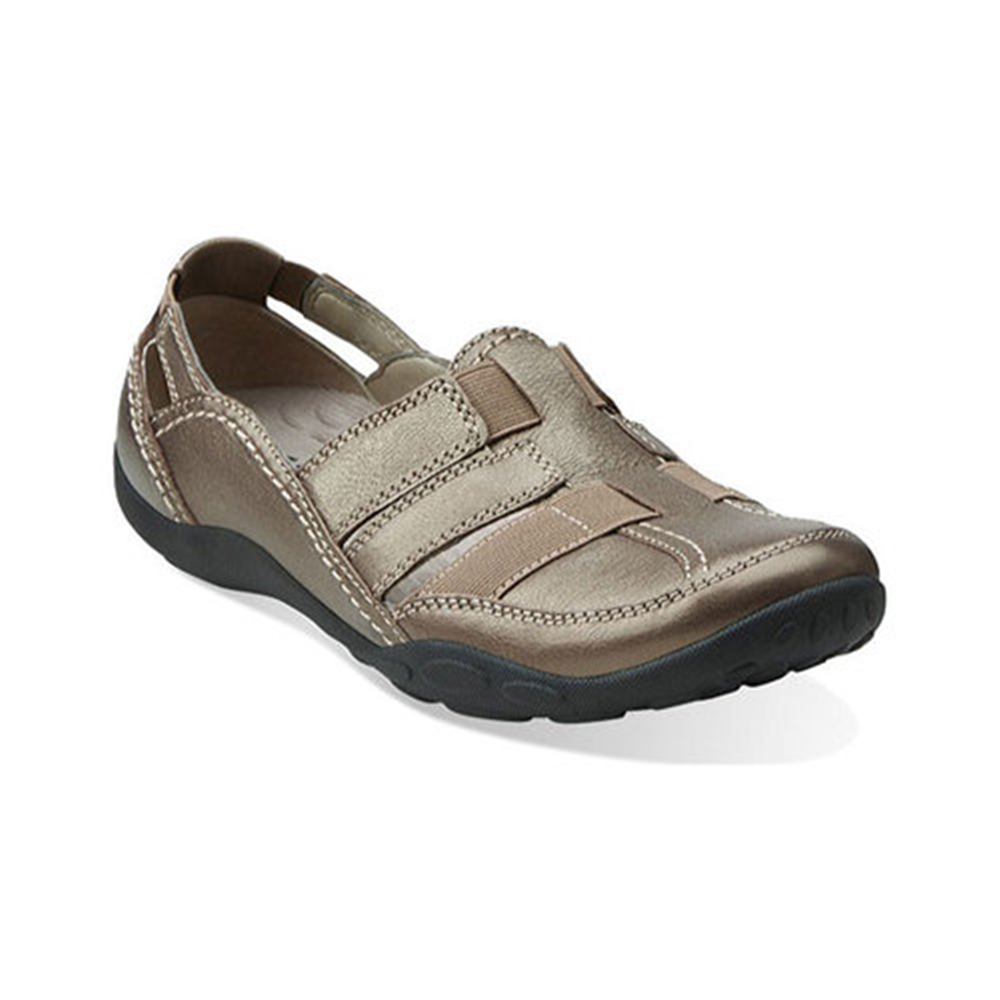 Clarks Women's Pewter Cushioned Haley Stork Slip on Flats Bronze Size 7M