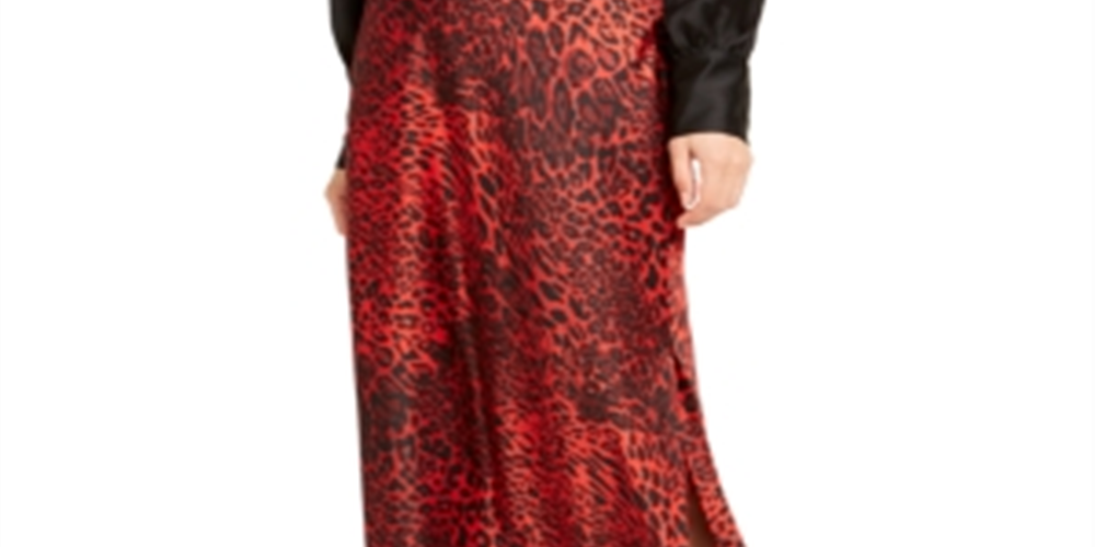 Bar III Women's Animal Print Below the Knee Pencil Skirt Red Size 12