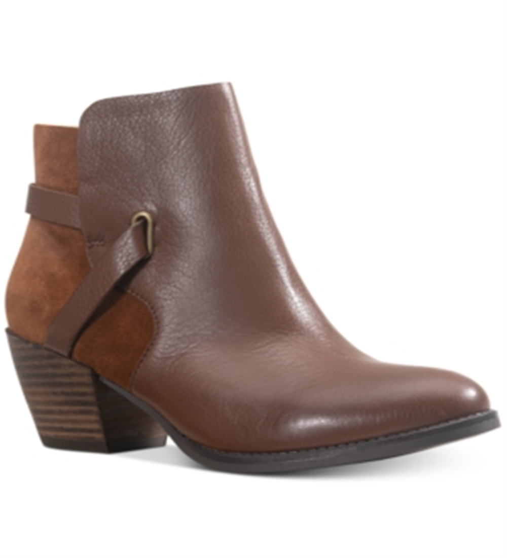 American Rag Women's Strappy Comfort Round Toe Block Heel Zip up Leather Booties Brown Size 9 M