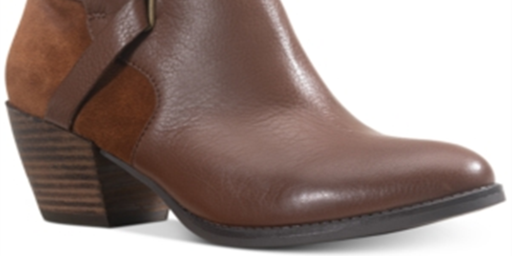 American Rag Women's Strappy Comfort Round Toe Block Heel Zip up Leather Booties Brown Size 9 M