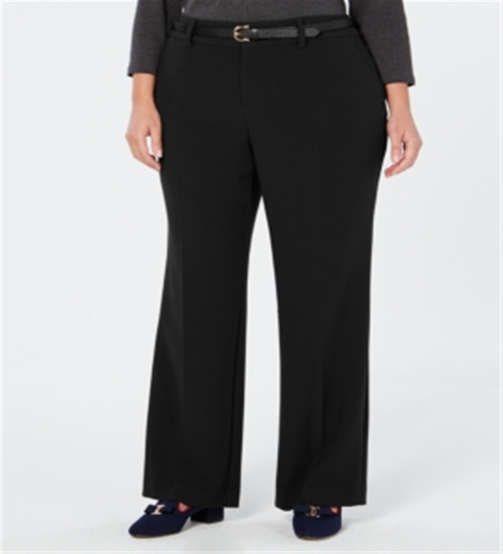 चार्टर क्लब महिला प्लस टमी स्लिमिंग रिलैक्स्ड फिट ट्राउजर पैंट ब्लैक साइज़ 24W