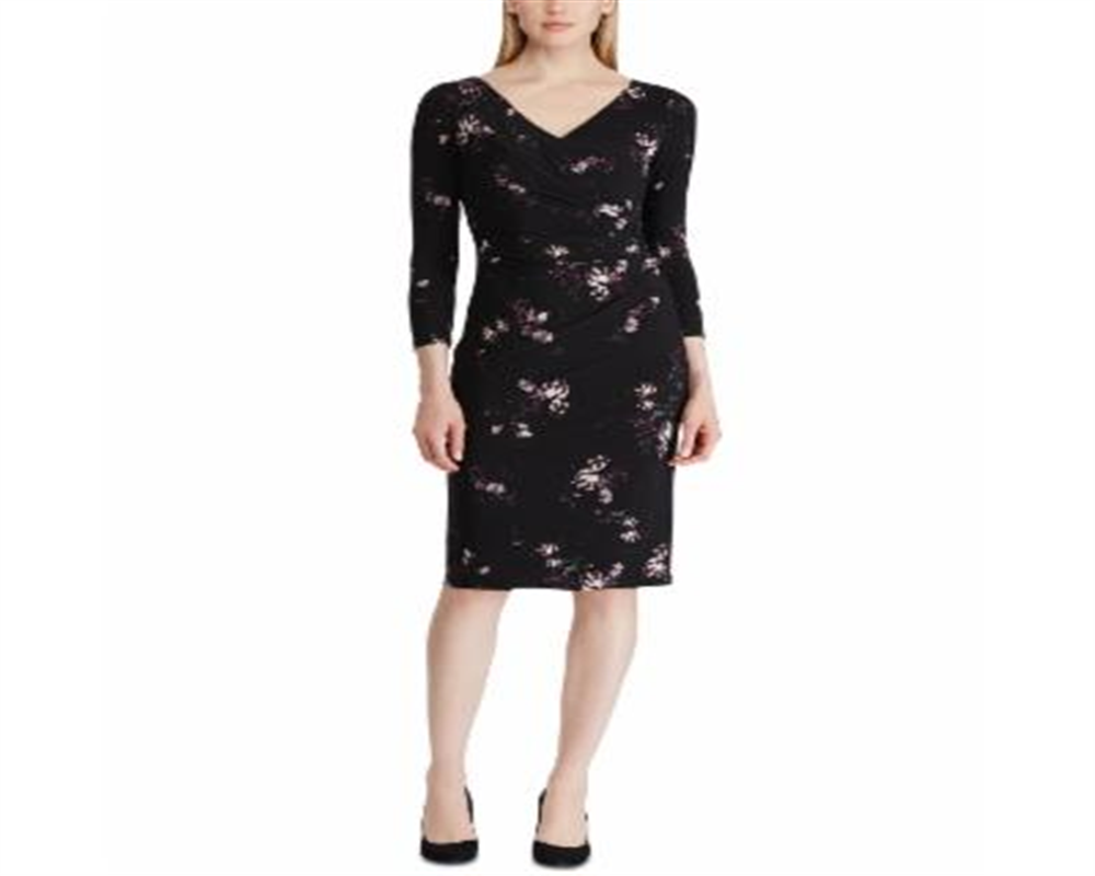 Ralph Lauren Women's 3/4 Sleeve Wrap Dress Party Dress Black Size 6 Petite
