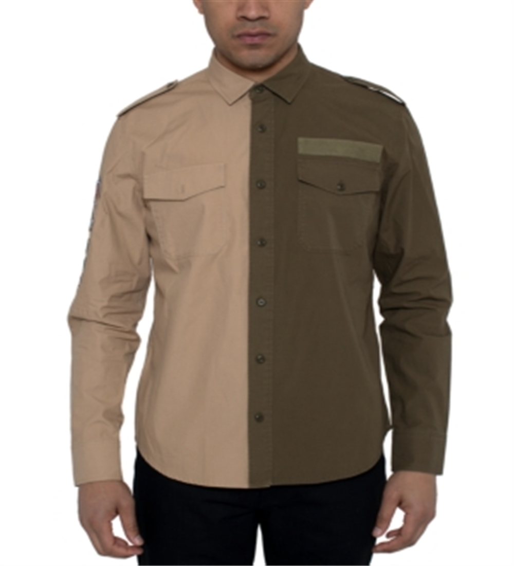 Sean John Men's Two-Tone Twill Shirt - Cornstalk Brown Size 3XL