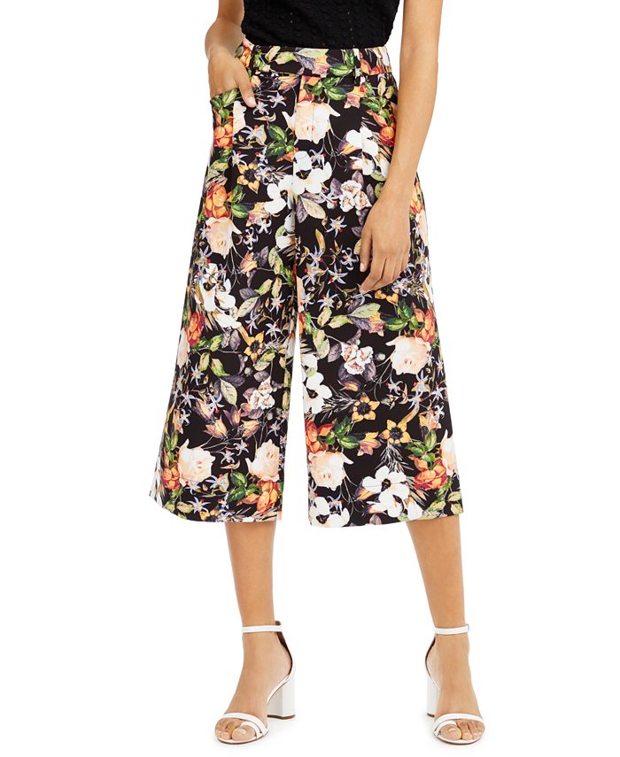 INC International Concepts Women's Pocketed Floral Wide Leg Pants Black Size 14