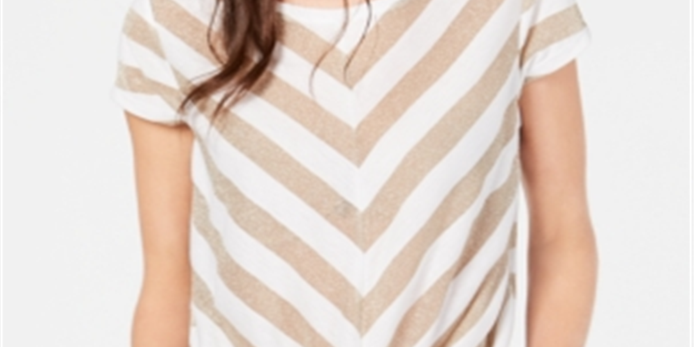 INC International Concepts Women's Metallic Stripe Tie Front Top White Size Petite S