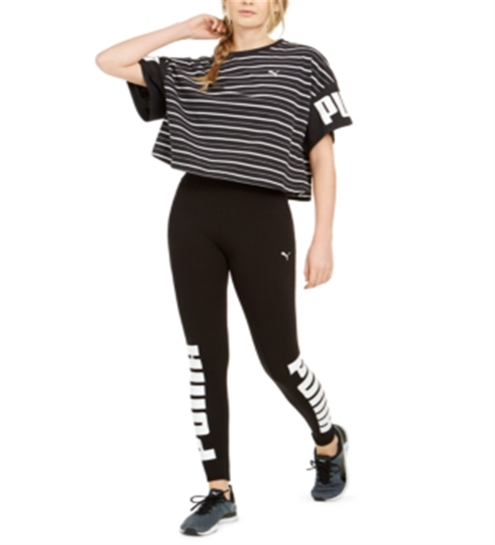 Puma Women's Rebel Cotton Striped T-Shirt Black Size Medium