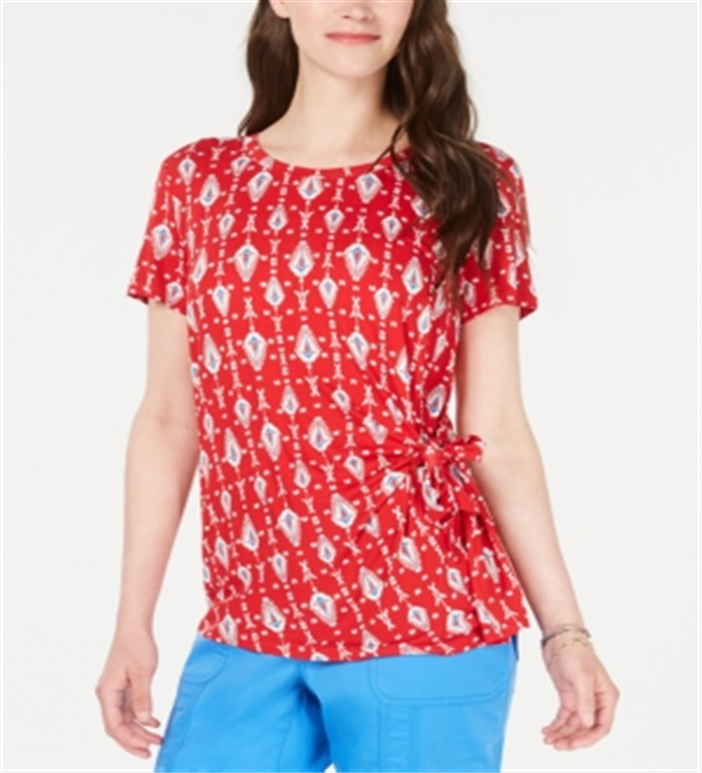 Style & Co Women's Short Sleeve Top Red Size Medium