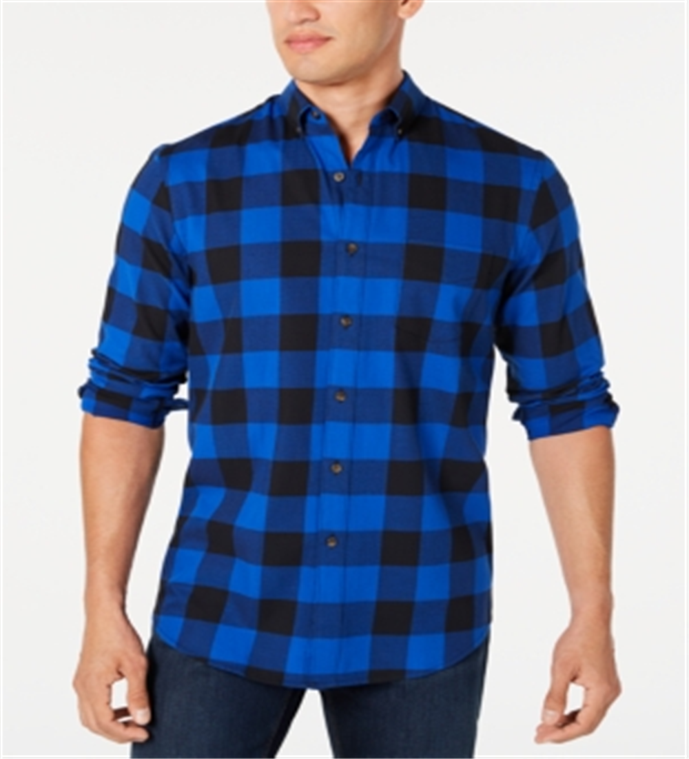 Club Room Men's Button Down Plaid Casual Shirt Blue Size Medium