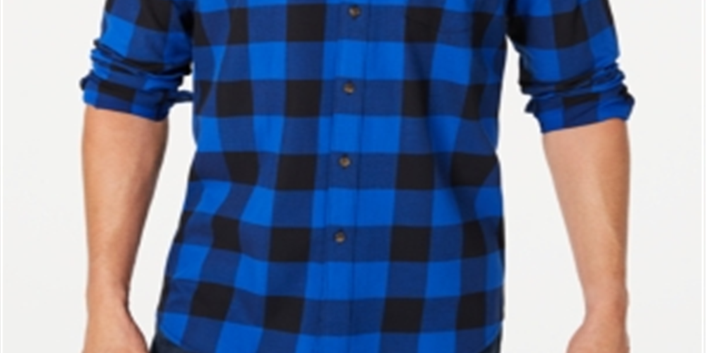 Club Room Men's Button Down Plaid Casual Shirt Blue Size Medium