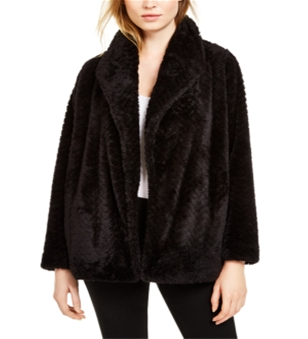 Calvin Klein Women's Fleece Open Front Car Coat Black Size Medium