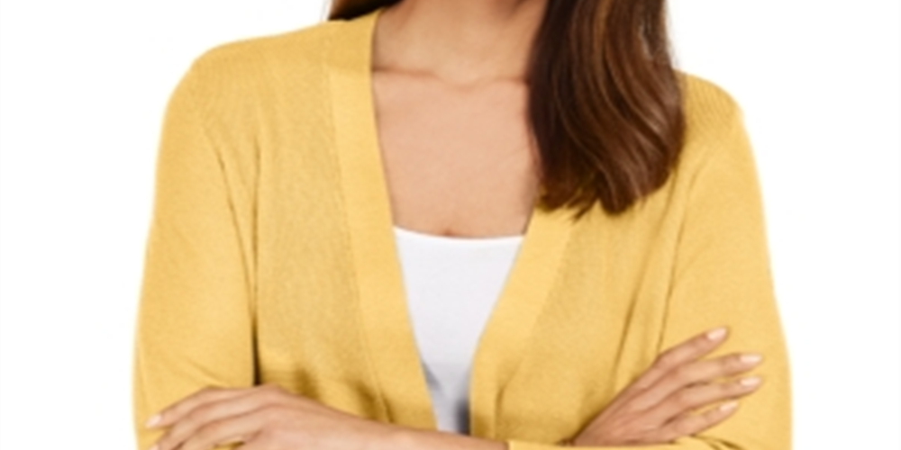 JM Collection Women's Mixed Ribbed Split Sleeve Cardigan Yellow Size Small