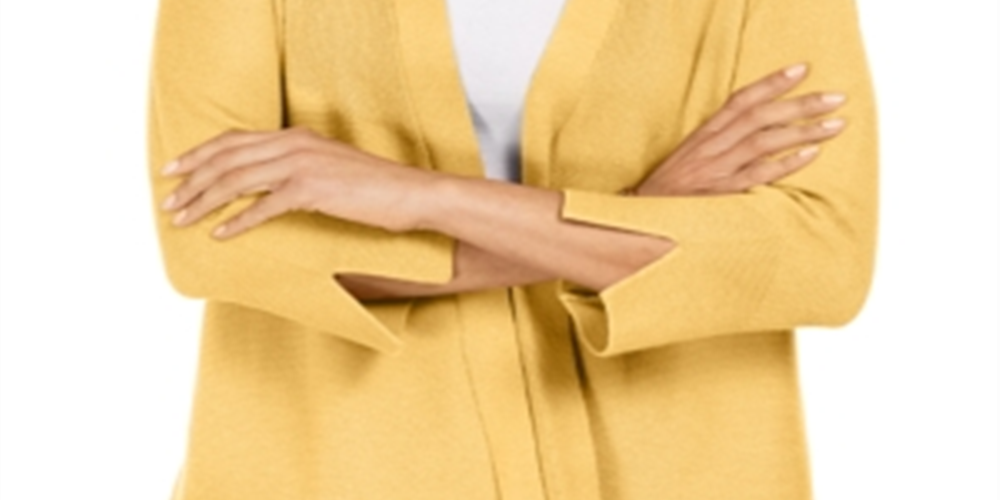 JM Collection Women's Mixed Ribbed Split Sleeve Cardigan Yellow Size Small