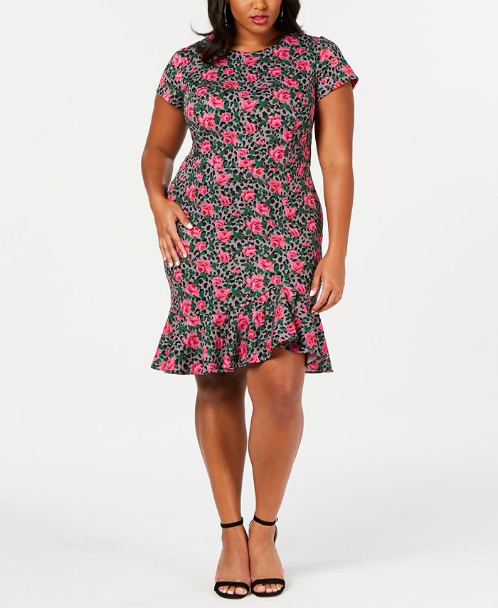 Betsey Johnson Women's Plus Flounce Hem Sheath Dress Pink Size 18W