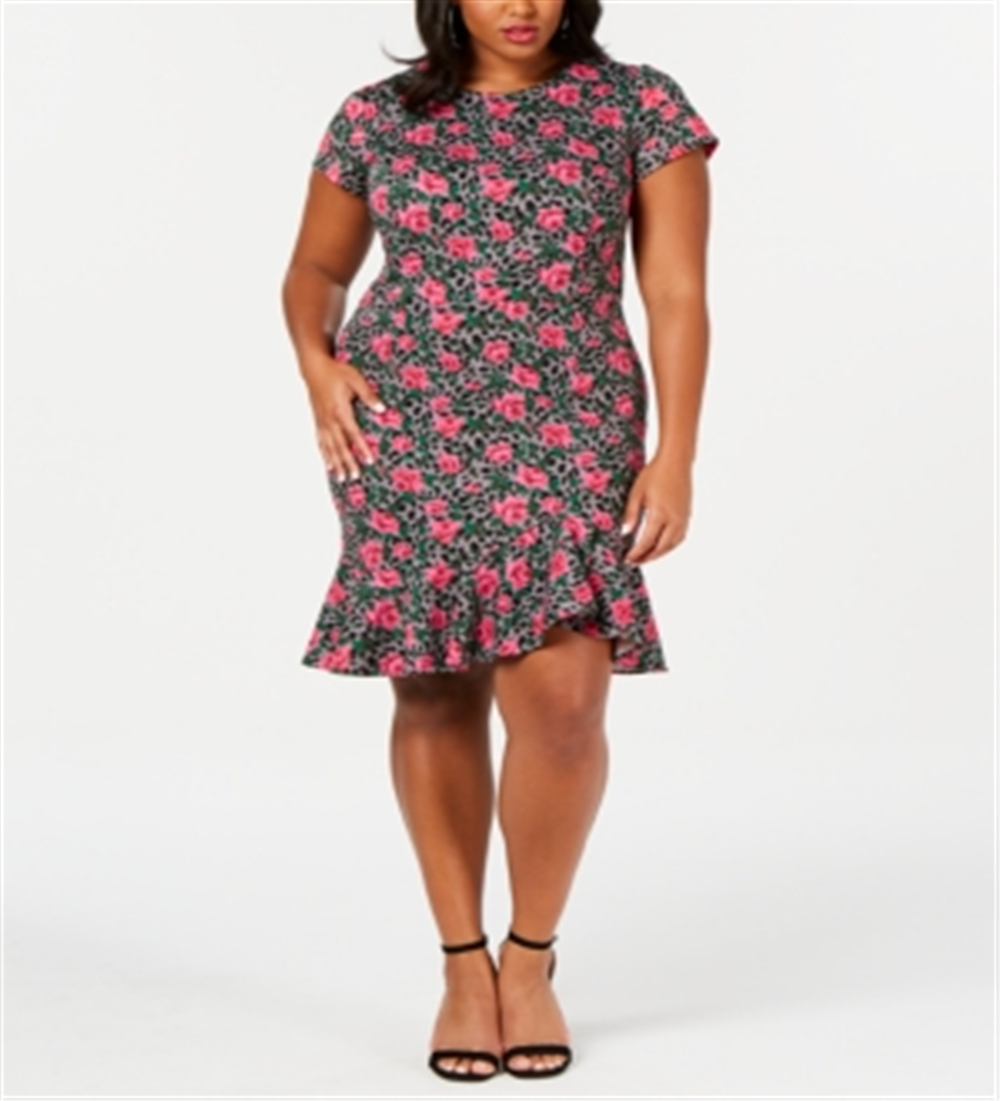 Betsey Johnson Women's Plus Flounce Hem Sheath Dress Pink Size 18W