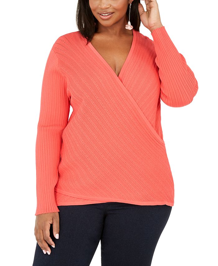 INC International Concepts Women's Surplice Pullover Sweater Orange Size 0X
