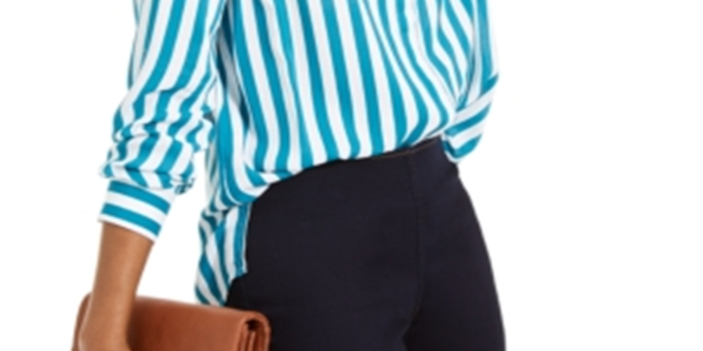 INC International Concepts Women's Striped Button Down Shirt Blue Size Large