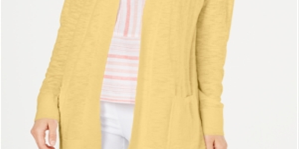 Charter Club Women's Cotton Long Cardigan Yellow Size Medium