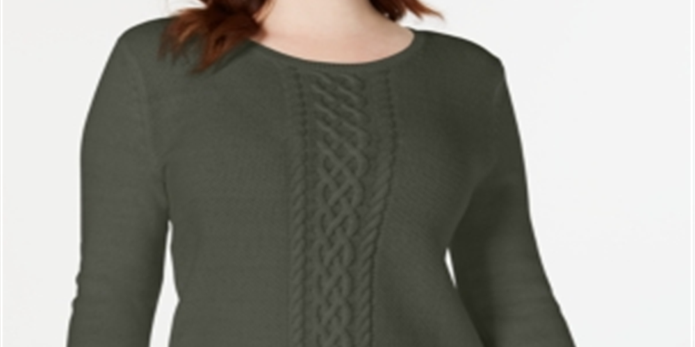Karen Scott Women's Cable Knit Sweater Green Size XXL